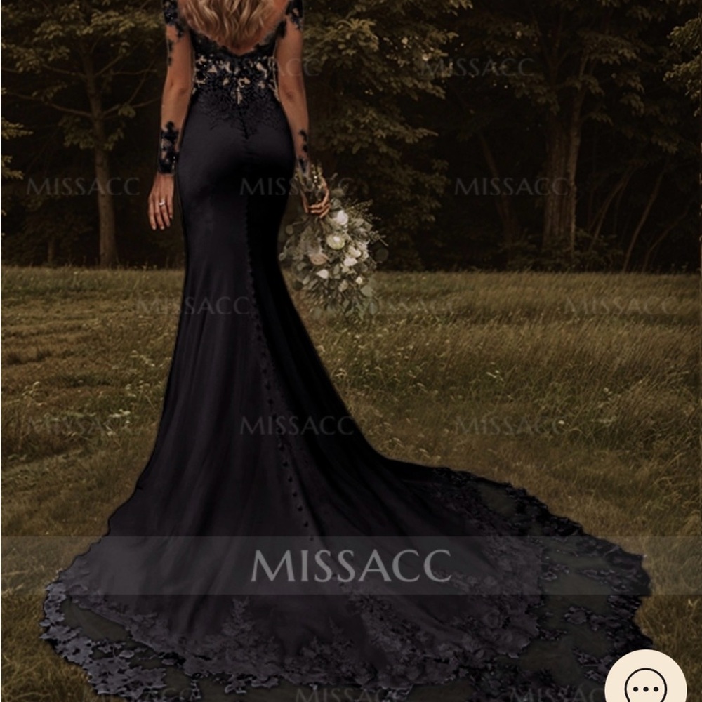 Missacc Black Lace Wedding Dress